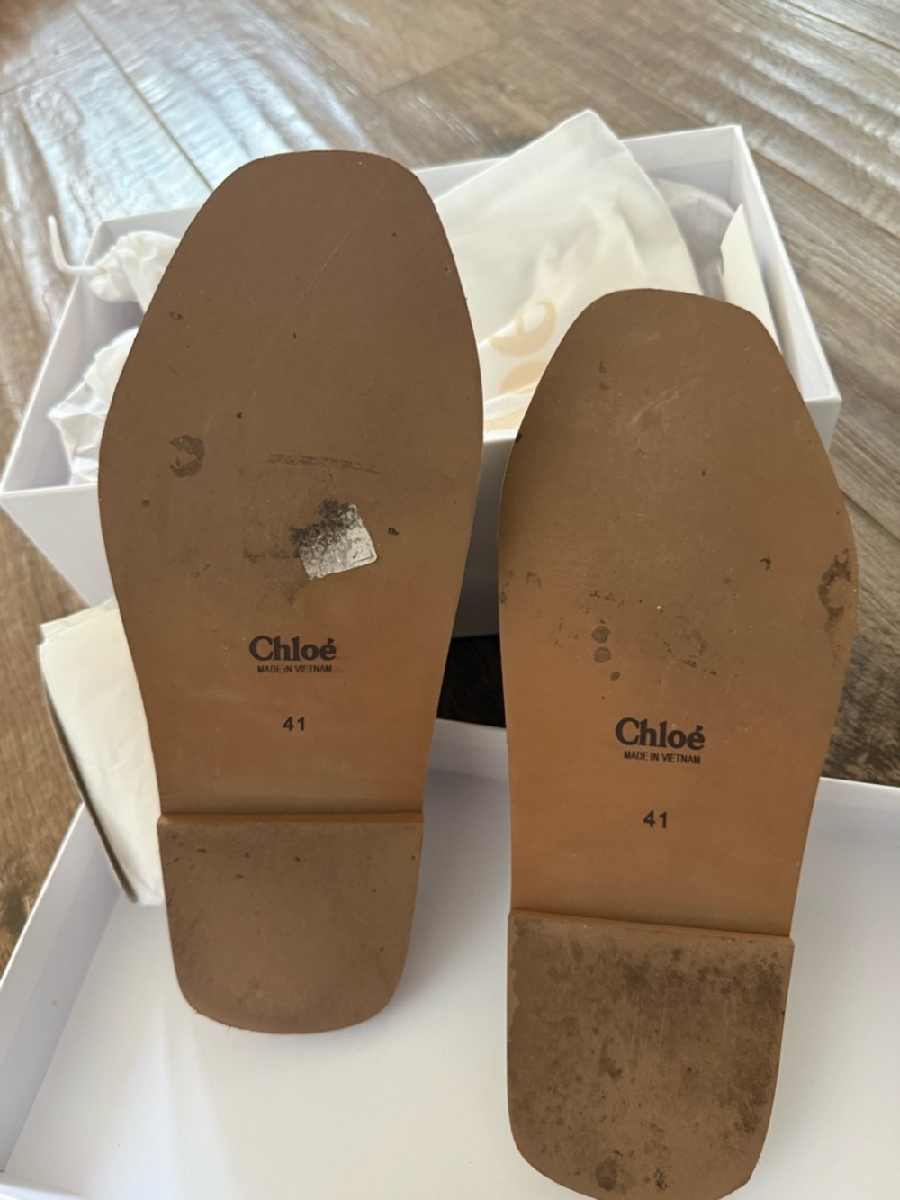 Chloé Cream Canvas Logo Slide Sandals with Tan Footbed - Picture 5 of 6